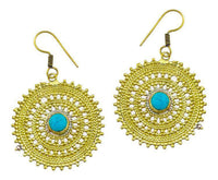 Cargar imagen en el visor de la galería, Ohrringe Türkis Stein Zopf Kreis Punkte Dreiecke Messing Ohrhänger gold nickelfrei antik Tribal - chic-net.de
