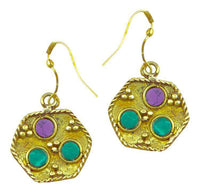 Cargar imagen en el visor de la galería, Ohrringe Wabe Steine rund lila grün Ohrhänger Messing antik golden nickelfrei Tribal Brass - chic-net.de
