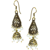 Cargar imagen en el visor de la galería, Ohrringe weiß Tropfen Ringe Halbkugel 50 mm Stein Messing antik golden Ohrhänger nickelfrei Tribal - chic-net.de
