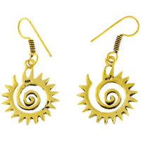 Load image into Gallery viewer, Ohrringe Zacken Spirale Messing antik golden nickelfrei Tribal Brass Ohrhänger glänzend Piercing - chic-net.de
