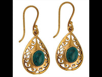 Cargar imagen en el visor de la galería, OhrringeTropfenform Muster großer Türkis Stein Messing antik golden Tribal Ohrhänger - chic-net.de
