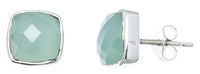Cargar imagen en el visor de la galería, Ohrstecker Aqua Calcit Quadrat 8 mm 925er Sterlingsilber Rand facettiert gewölbt hellblau - chic-net.de
