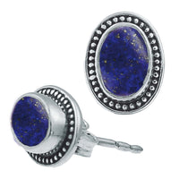 Cargar imagen en el visor de la galería, Ohrstecker blau Stein Lapis oval, silber Rand Zopfmuster Rand Ohrringe 925er Sterlingsilber - chic-net.de
