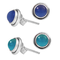 Load image into Gallery viewer, Ohrstecker Chalzedon blau Stein rund 8 mm Ø 925er Sterling Silber hoch Rand - chic-net.de

