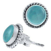 Cargar imagen en el visor de la galería, Ohrstecker Chalzedon hell rund Rand Zopfmuster 8 mm Ø  925er Sterling Silber - chic-net.de
