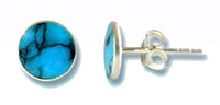 Cargar imagen en el visor de la galería, Ohrstecker, flach Türkis, rund, 8 mm Ø, in massivem Silber eingefasst, 925er Sterlingsilber-Stift - chic-net.de
