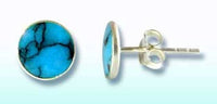 Cargar imagen en el visor de la galería, Ohrstecker flach Türkis rund 925er Sterlingsilber gefasst Silberohrstecker Ohrringe Damen Schmuck - chic-net.de
