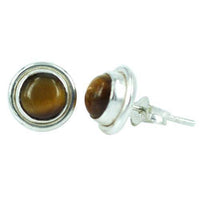 Load image into Gallery viewer, Ohrstecker glänzend Braun Tigerauge rund 8 mm Ø eingefasst 925er Sterlingsilber - chic-net.de
