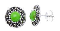 Cargar imagen en el visor de la galería, Ohrstecker, grün, rund, silber Rand 8 mm Ø, silber Steine eingefasst, 925er Sterlingsilber - chic-net.de

