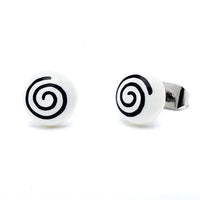 Load image into Gallery viewer, Ohrstecker Halbkugel Spirale 8 mm Acryl Unisex Ohrringe Edelstahl nickelfrei zweifarbig - chic-net.de
