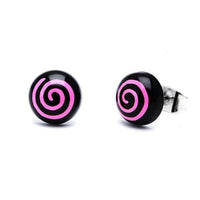 Load image into Gallery viewer, Ohrstecker Halbkugel Spirale 8 mm Acryl Unisex Ohrringe Edelstahl nickelfrei zweifarbig - chic-net.de
