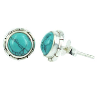 Cargar imagen en el visor de la galería, Ohrstecker Kerben Türkis, rund 8 mm Ø, in massivem Silber eingefasst, 925er Sterlingsilber-Stift - chic-net.de
