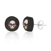 Load image into Gallery viewer, Ohrstecker Kokosnuss Totenkopf schwarz  Holz Silberohrringe 925er Silber Ohrschmuck - chic-net.de
