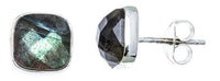 Cargar imagen en el visor de la galería, Ohrstecker Labradorit Quadrat 8 mm 925er Sterlingsilber Rand facettiert gewölbt bunt grau - chic-net.de
