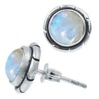 Cargar imagen en el visor de la galería, Ohrstecker Mondstein rund 10 mm 925er Sterling Silber Kerben Rand diagonal - chic-net.de
