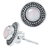 Cargar imagen en el visor de la galería, Ohrstecker Mondstein rund Scheibe Kranz 10 mm Ø 925er Sterling Silber oxidiert - chic-net.de
