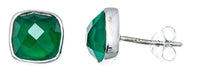 Cargar imagen en el visor de la galería, Ohrstecker Onyx Quadrat 8 mm 925er Sterlingsilber Rand facettiert gewölbt grün - chic-net.de
