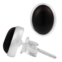 Load image into Gallery viewer, Ohrstecker Onyx schwarz oval 10 mm 925er Sterling Silber Rand Stein Silberohrstecker - chic-net.de
