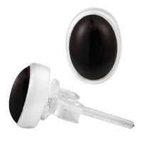 Load image into Gallery viewer, Ohrstecker Onyx schwarz oval 8 mm 925er Sterling Silber Rand Stein Silberohrstecker - chic-net.de
