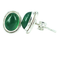 Load image into Gallery viewer, Ohrstecker oval Grün Jade 9mmØ, in Silber eingefasst, 925er Sterlingsilber-Stift - chic-net.de
