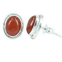Load image into Gallery viewer, Ohrstecker oval Orange Braun Karneol 10 mm Ø eingefasst 925er Sterlingsilber - chic-net.de
