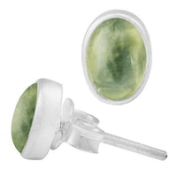 Load image into Gallery viewer, Ohrstecker Prehnit grün oval 8 mm 925er Sterling Silber Rand Stein Silberohrstecker - chic-net.de
