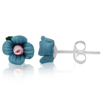 Cargar imagen en el visor de la galería, Ohrstecker rosa hellblau Rose Blättchen plastisch 925er Silber Damen Rosenohrstecker - chic-net.de
