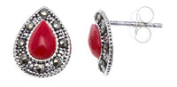 Cargar imagen en el visor de la galería, Ohrstecker rot Tropfen Stein silber Rand 8 mm silber Steine eingefasst 925er Sterlingsilber - chic-net.de
