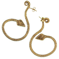 Cargar imagen en el visor de la galería, Ohrstecker Schlange schraffiert gebogen Messing golden nickelfrei Piercing Brass antik Tribal - chic-net.de
