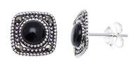 Cargar imagen en el visor de la galería, Ohrstecker schwarz eckig runder Stein silber Rand 8 mm silber Steine eingefasst 925er Sterlingsilber - chic-net.de
