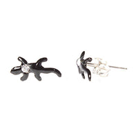 Cargar imagen en el visor de la galería, Ohrstecker schwarz Harz Gecko Zirkonia Glitzerstein 925er Sterling Silber Silberohrstecker - chic-net.de
