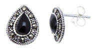 Cargar imagen en el visor de la galería, Ohrstecker schwarz Tropfen Stein silber Rand 8 mm silber Steine eingefasst 925er Sterlingsilber - chic-net.de
