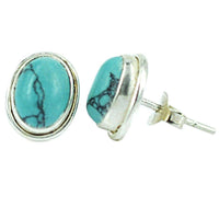 Cargar imagen en el visor de la galería, Ohrstecker Türkis oval 10 mm Ø 925er Sterling Silber Unisex Schmuck Ohrringe Silberohrstecker - chic-net.de
