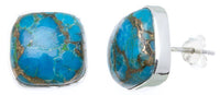 Cargar imagen en el visor de la galería, Ohrstecker Türkis Quadrat 12 mm Rand 925er Sterlingsilber Stein blau Steinohrstecker - chic-net.de
