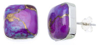 Cargar imagen en el visor de la galería, Ohrstecker Türkis Quadrat 12 mm Rand 925er Sterlingsilber Stein violett Steinohrstecker - chic-net.de
