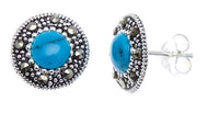 Cargar imagen en el visor de la galería, Ohrstecker, türkis, rund, silber Rand 8 mm Ø, silber Steine eingefasst, 925er Sterlingsilber - chic-net.de

