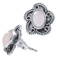 Cargar imagen en el visor de la galería, Ohrstecker weißer Stein Mondstein oval, silber Rand Blume Ohrringe 925er Sterlingsilber - chic-net.de
