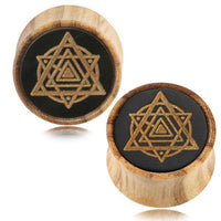 Cargar imagen en el visor de la galería, Olivenholz Horn Inlay Flesh Plug Symbol Dreiecke - chic-net.de
