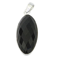 Cargar imagen en el visor de la galería, Onyxanhänger schmal oval schwarz facettiert gewölbt 925er Sterling Silber Onyx Anhänger Glitzer - chic-net.de
