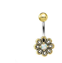 Load image into Gallery viewer, Bauchnabel Piercing Brass Edelstahl Blümchen Stein - chic-net.de
