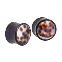 Cargar imagen en el visor de la galería, Organic Arangholz Plug Black Dots Shell Inlay weiß dunkel Tribal - chic-net.de

