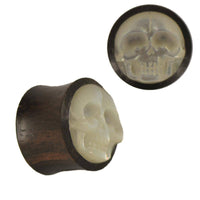 Cargar imagen en el visor de la galería, Organic Holz Plug braun Perlmutt Skull Riss weiß schillernd schwarz Tribal - chic-net.de
