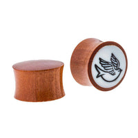 Cargar imagen en el visor de la galería, Organic Holz Plug braun weißes Inlay schwarze Taube Tribal - chic-net.de
