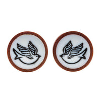 Cargar imagen en el visor de la galería, Organic Holz Plug braun weißes Inlay schwarze Taube Tribal - chic-net.de
