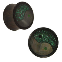 Load image into Gallery viewer, Organic Holz Plug Yin Yang Glitzer Resin grün Black Shell Tribal - chic-net.de
