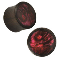 Load image into Gallery viewer, Organic Sonoholz dunkel Plug magenta fuchsia Resin Inlay schillernd Tribal - chic-net.de
