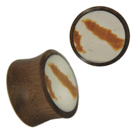 Cargar imagen en el visor de la galería, Organic Sonoholz Plug Weiß Gelb Muschel Inlay braun Flecken Muster Tribal - chic-net.de
