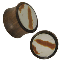 Cargar imagen en el visor de la galería, Organic Sonoholz Plug Weiß Gelb Muschel Inlay braun Flecken Muster Tribal - chic-net.de
