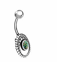 Load image into Gallery viewer, Bauchnabel Piercing Edelstahl Silber Punkte Spirale Inlay - chic-net.de
