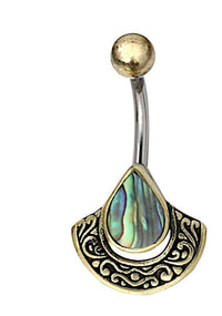 Cargar imagen en el visor de la galería, Bauchnabelpiercing Edelstahl Brass Bogen Träne Inlay - chic-net.de
